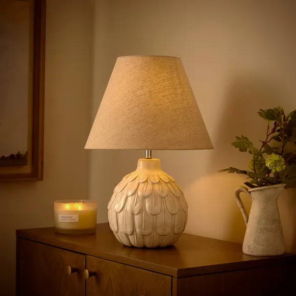 Textured Table Lamp with Fabric Shade - White