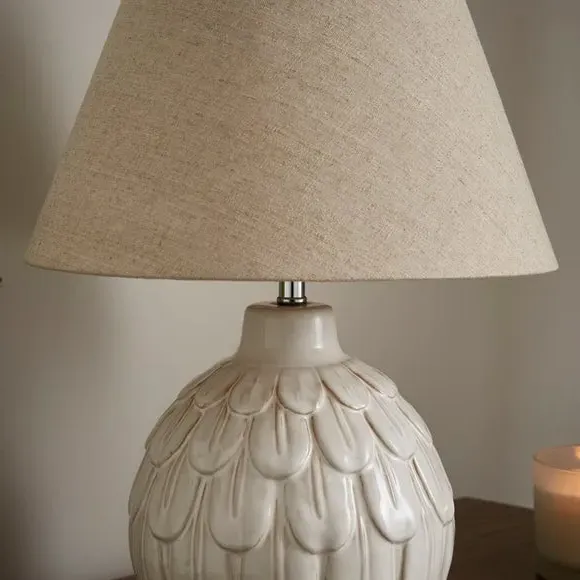 Textured Table Lamp with Fabric Shade - White