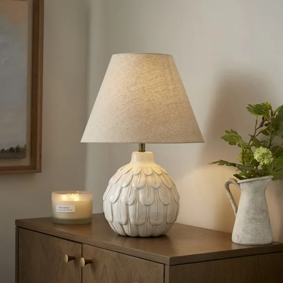 Textured Table Lamp with Fabric Shade - White image