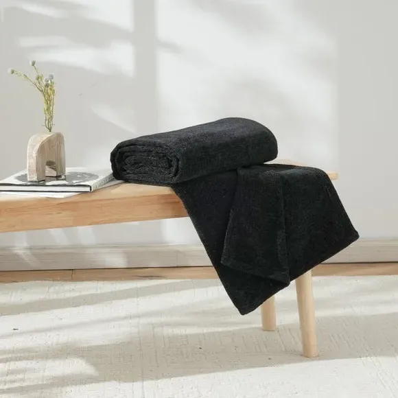 Textured Throw Blanket - Black, Chenille