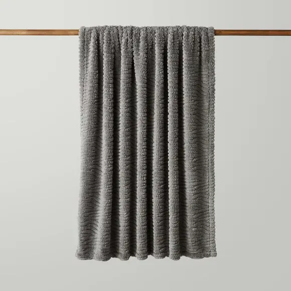 Textured Throw Blanket - Charcoal, Fleece