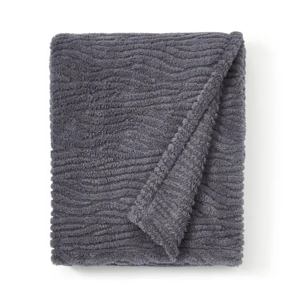 Textured Throw Blanket - Charcoal, Fleece