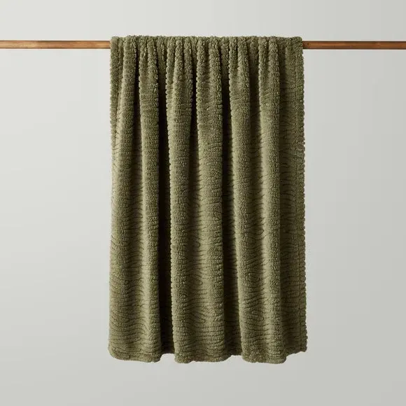 Textured Throw Blanket - Olive, Fleece