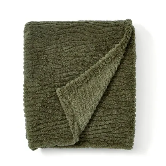 Textured Throw Blanket - Olive, Fleece