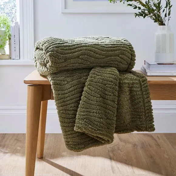 Textured Throw Blanket - Olive, Fleece