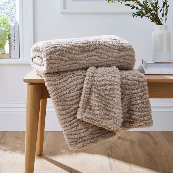Textured Throw Blanket - Taupe, Fleece