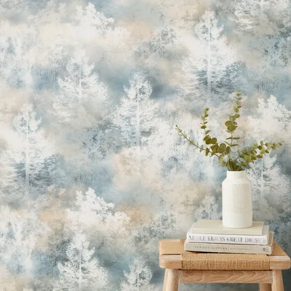 Textured Trees Wallpaper - Ashley Blue