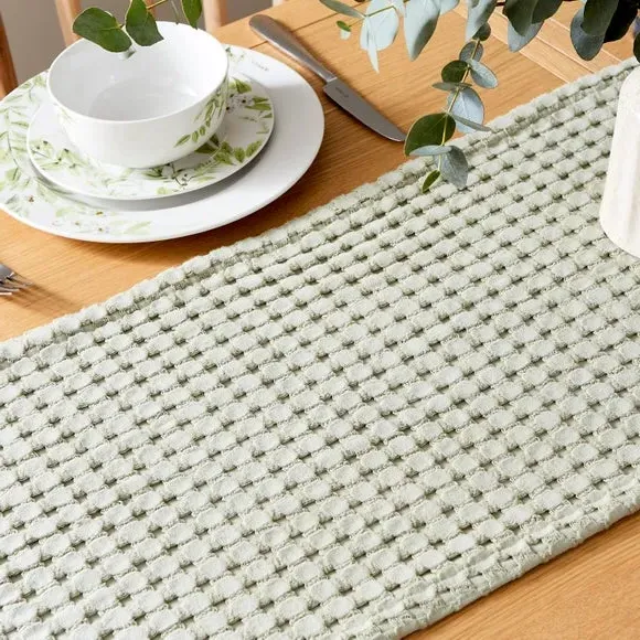 Textured Waffle Table Runner - Sage, Cotton