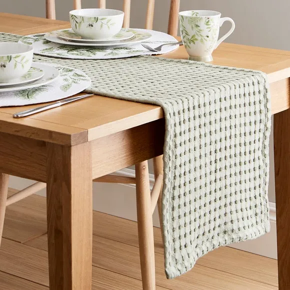 Textured Waffle Table Runner - Sage, Cotton image