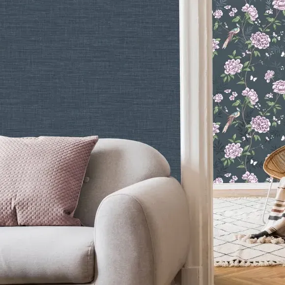 Textured Wallpaper with Fabric Effect - Navy