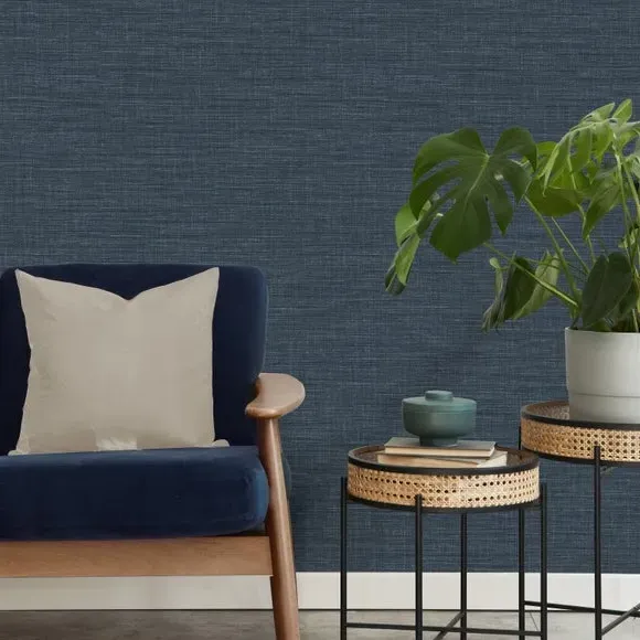 Textured Wallpaper with Fabric Effect - Navy