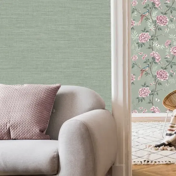 Textured Wallpaper with Fabric Effect - Sage