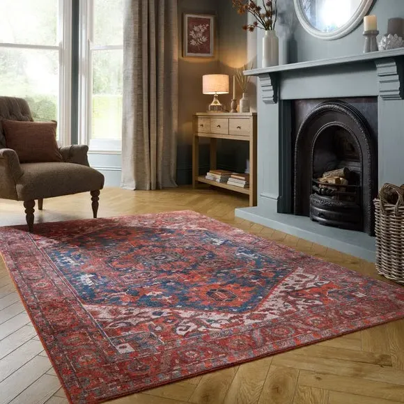 Textured Washable Rug - Red