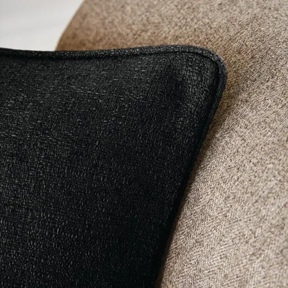 Textured Weave Cushion with Piped Edge - Black
