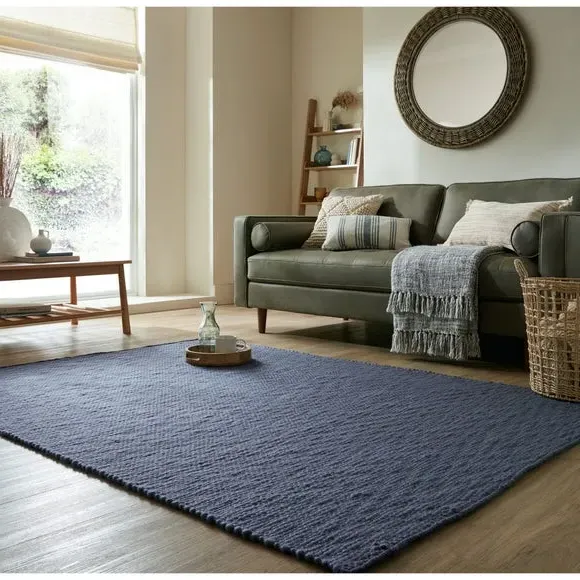 Textured Weave Rug - Blue, Wool image