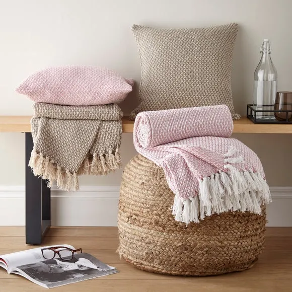Textured Woven Cushion - Pebble, Cotton Blend