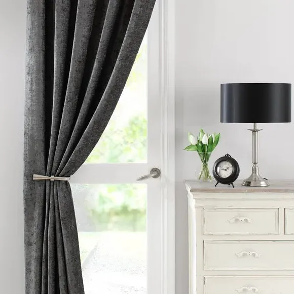 Thermal Door Curtain Pencil Pleat - Grey, Chenille