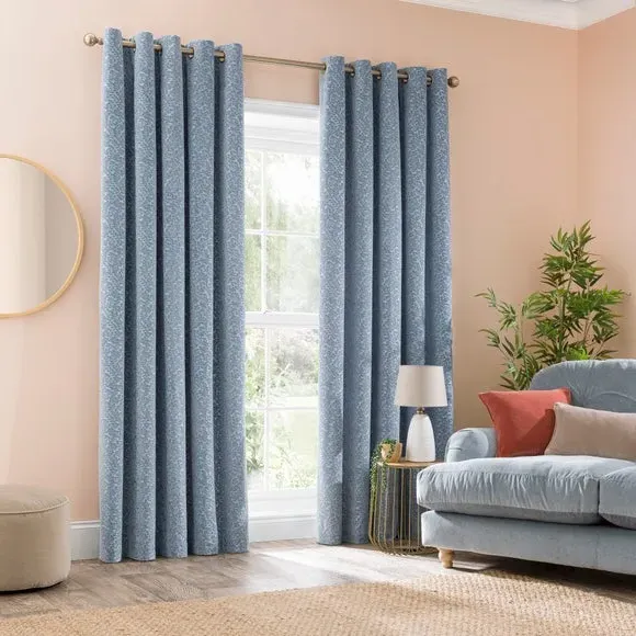 Thermal Eyelet Curtains - Ashley Blue, Cut Velvet