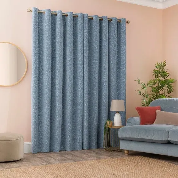 Thermal Eyelet Curtains - Ashley Blue, Cut Velvet