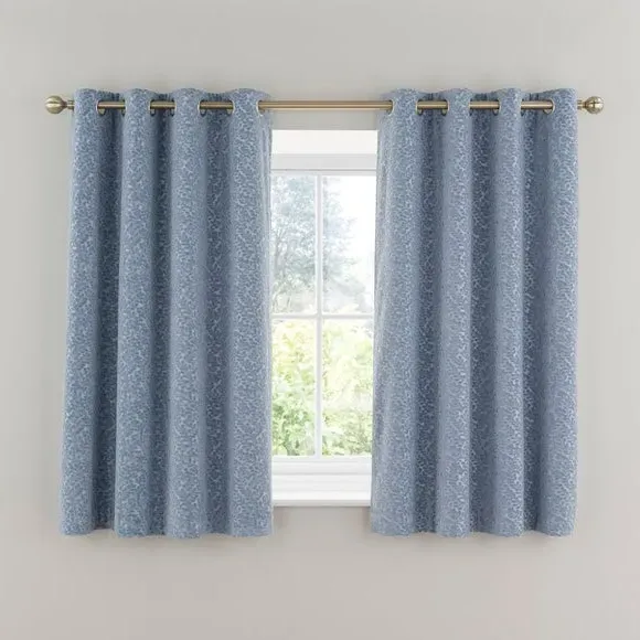 Thermal Eyelet Curtains - Ashley Blue, Cut Velvet