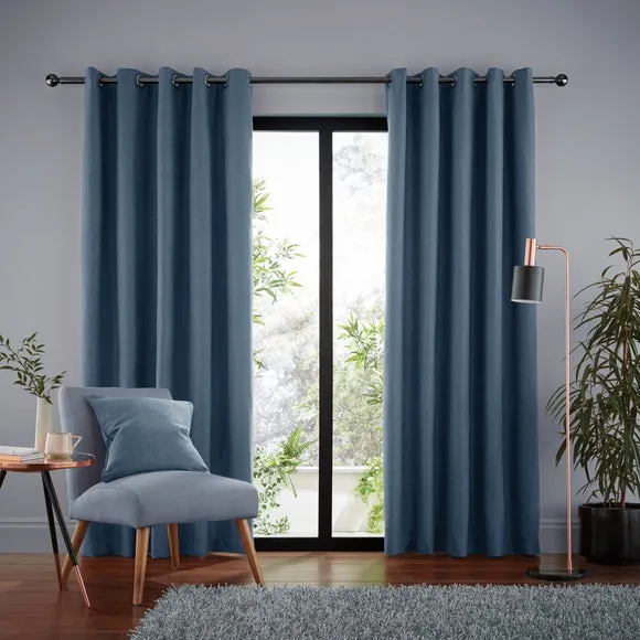 Thermal Eyelet Curtains - Blue, Matt Fabric
