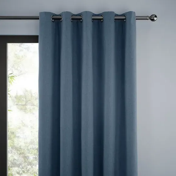 Thermal Eyelet Curtains - Blue, Matt Fabric