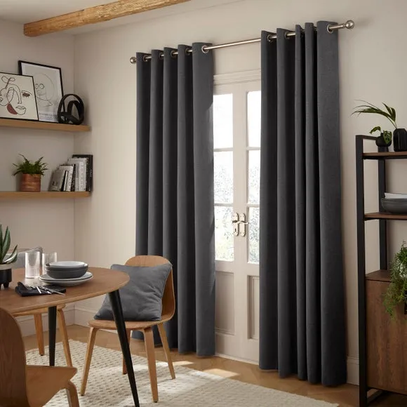 Thermal Eyelet Curtains - Charcoal, Chenille