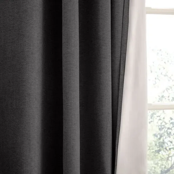 Thermal Eyelet Curtains - Charcoal, Chenille