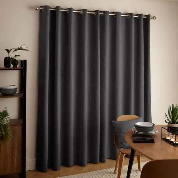 Thermal Eyelet Curtains - Charcoal, Chenille