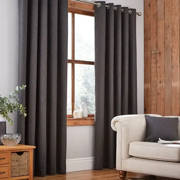 Thermal Eyelet Curtains - Charcoal, Matt Fabric
