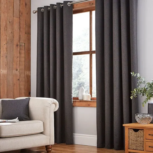 Thermal Eyelet Curtains - Charcoal, Matt Fabric