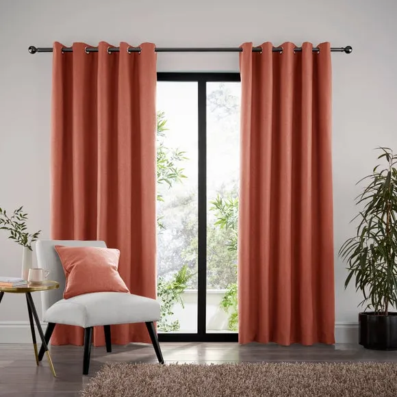 Thermal Eyelet Curtains - Coral, Matt Fabric