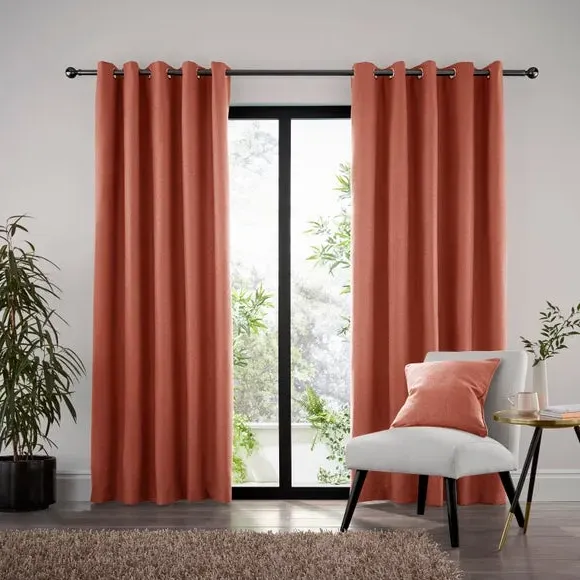 Thermal Eyelet Curtains - Coral, Matt Fabric