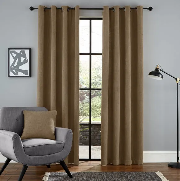 Thermal Eyelet Curtains - Dark Natural, Chenille