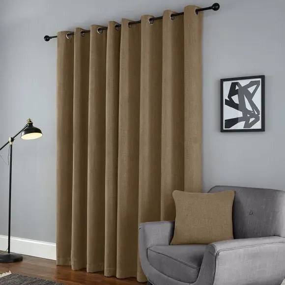 Thermal Eyelet Curtains - Dark Natural, Chenille