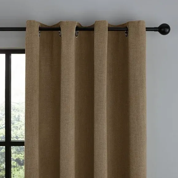 Thermal Eyelet Curtains - Dark Natural, Chenille