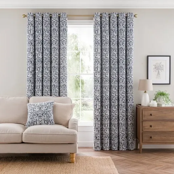 Thermal Eyelet Curtains - Denim, Chenille