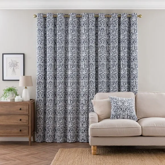 Thermal Eyelet Curtains - Denim, Chenille