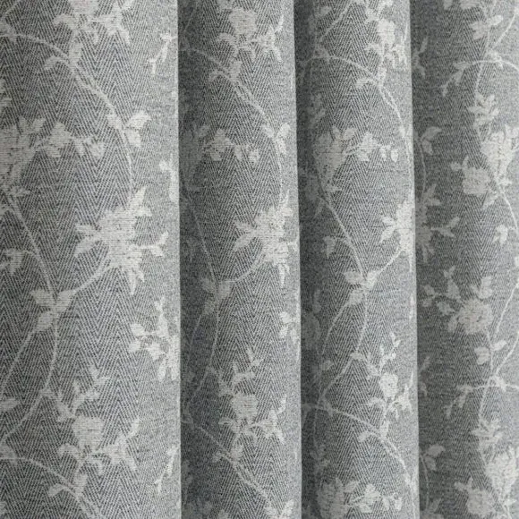 Thermal Eyelet Curtains Floral Pattern - Denim