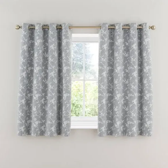 Thermal Eyelet Curtains Floral Pattern - Denim