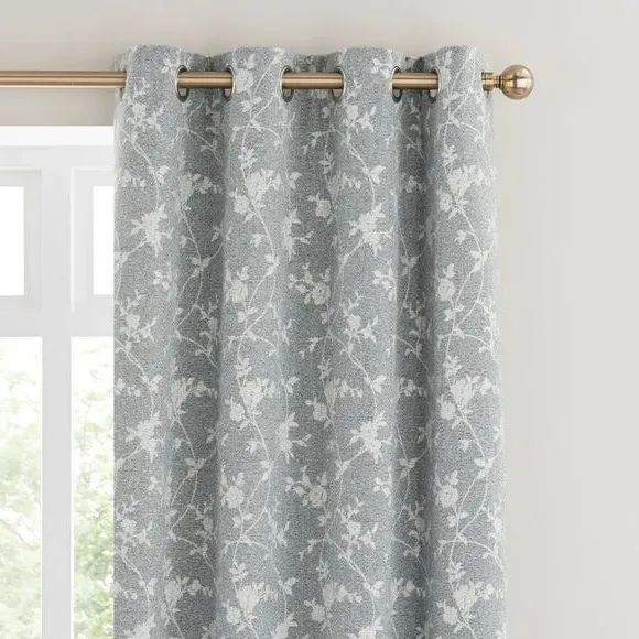 Thermal Eyelet Curtains Floral Pattern - Denim image