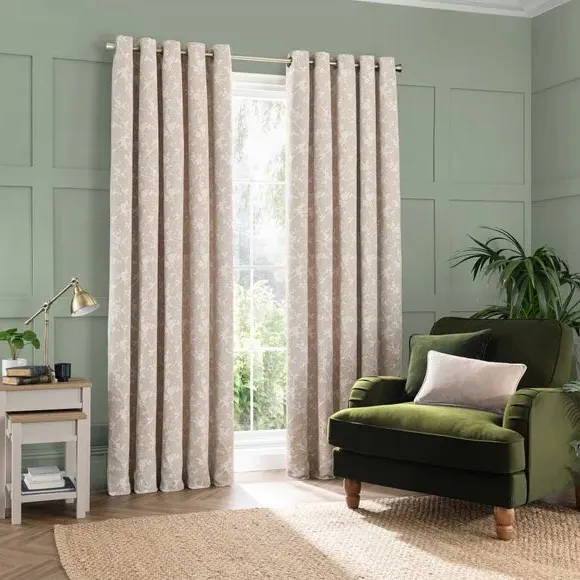 Thermal Eyelet Curtains Floral Pattern - Natural