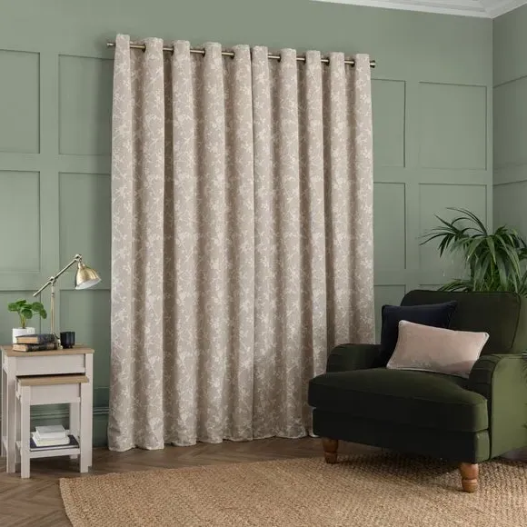 Thermal Eyelet Curtains Floral Pattern - Natural