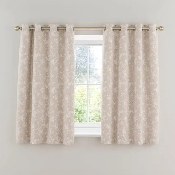 Thermal Eyelet Curtains Floral Pattern - Natural