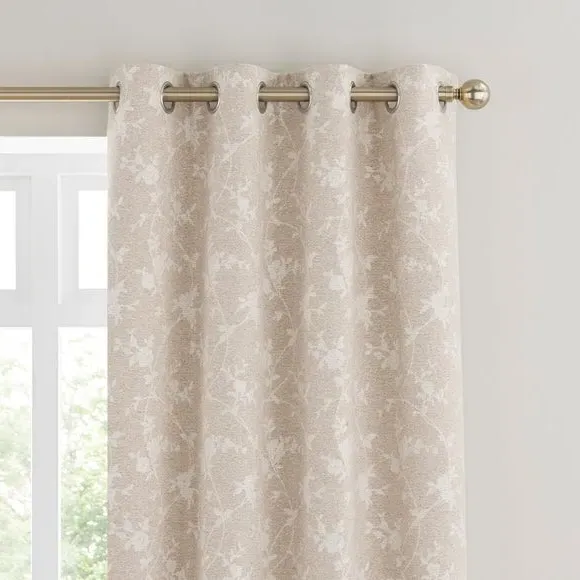 Thermal Eyelet Curtains Floral Pattern - Natural