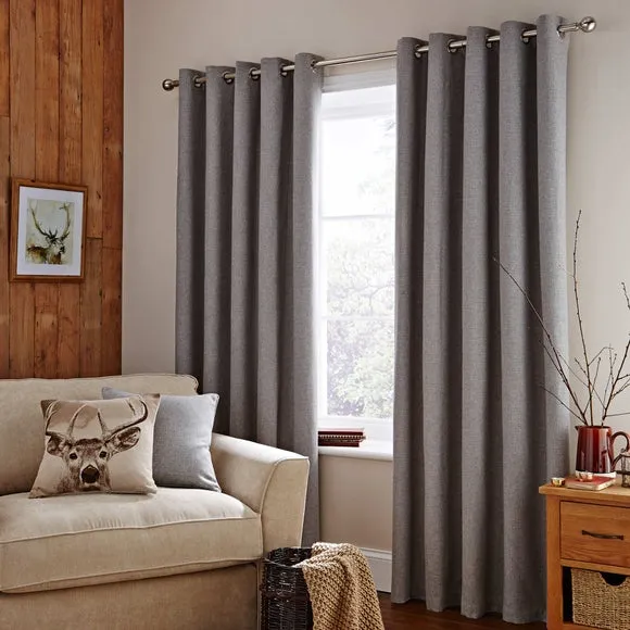 Thermal Eyelet Curtains - Grey, Matt Fabric