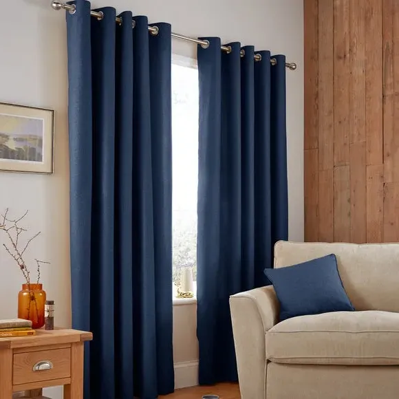 Thermal Eyelet Curtains - Navy, Matt Fabric
