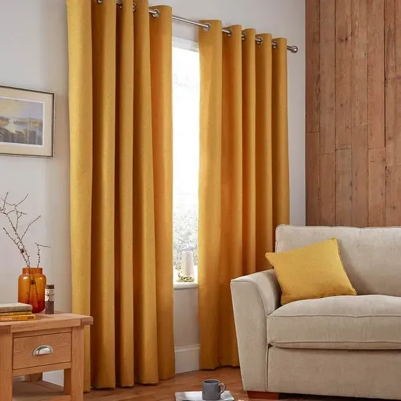 Thermal Eyelet Curtains - Ochre, Matt Fabric