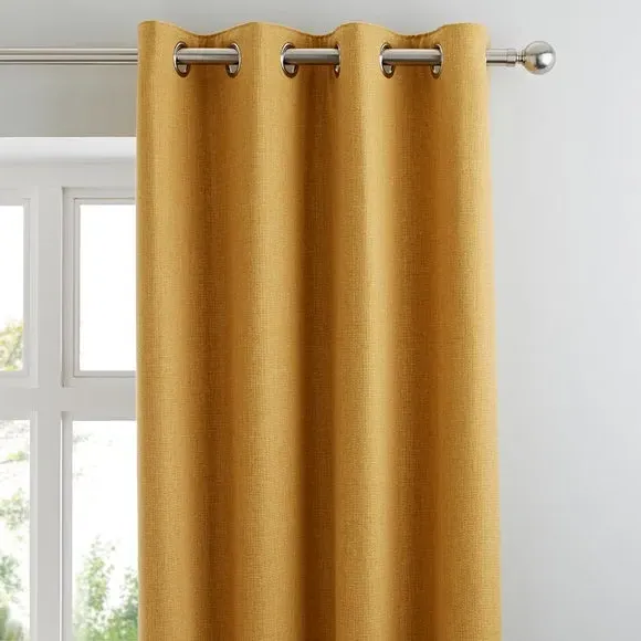 Thermal Eyelet Curtains - Ochre, Matt Fabric