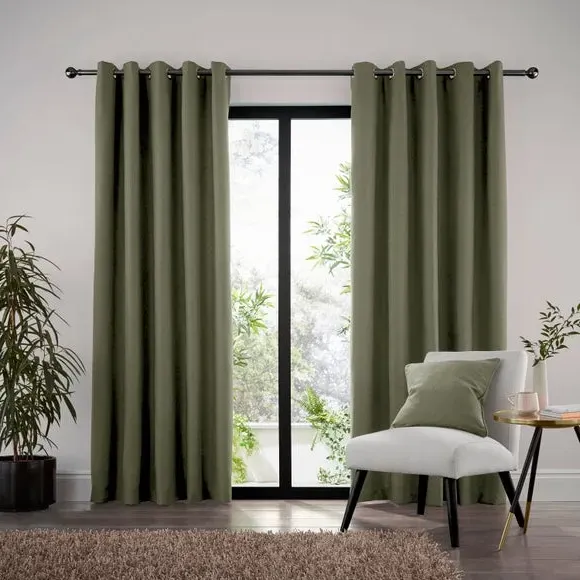 Thermal Eyelet Curtains - Olive, Matt Fabric